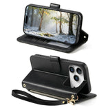 iPhone 18 Pro / 17 Pro EIDERWOOD Faux Leather Flip Case with Texture & Strap - Black