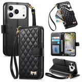 iPhone 18 Pro Max / 17 Pro Max EIDERWOOD Faux Leather Flip Case with Texture & Strap - Black