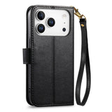 iPhone 18 Pro Max / 17 Pro Max EIDERWOOD Faux Leather Flip Case with Texture & Strap - Black