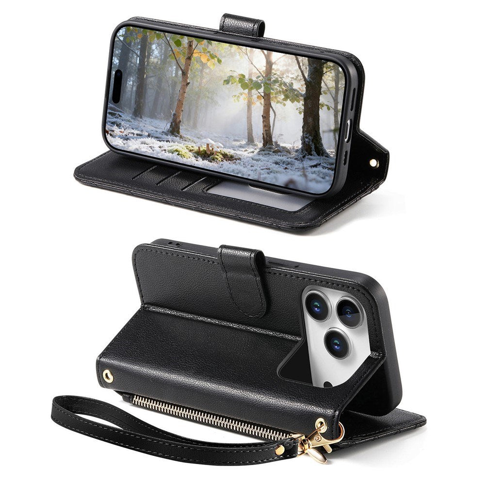 iPhone 18 Pro Max / 17 Pro Max EIDERWOOD Faux Leather Flip Case with Texture & Strap - Black