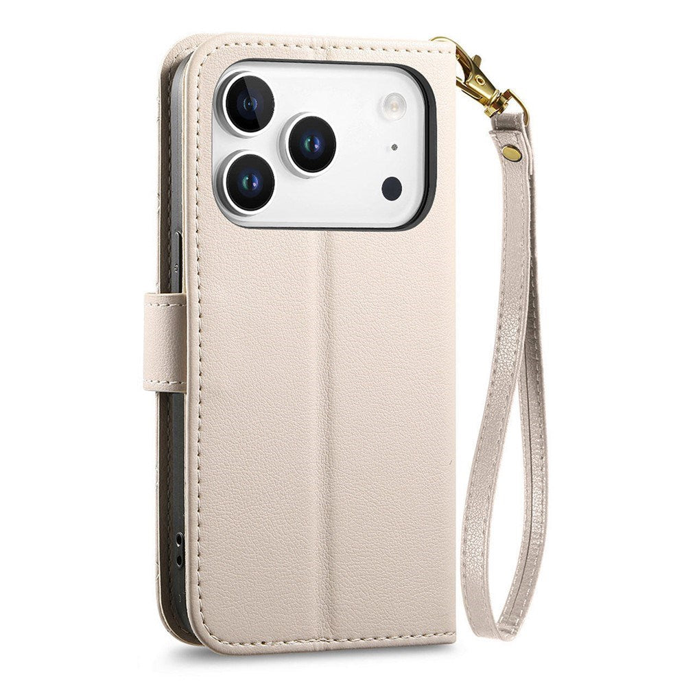 iPhone 18 Pro Max / 17 Pro Max EIDERWOOD Faux Leather Flip Case with Texture & Strap - White