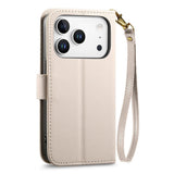 iPhone 18 Pro Max / 17 Pro Max EIDERWOOD Faux Leather Flip Case with Texture & Strap - White