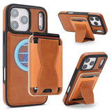 iPhone 17 Pro EIDERWOOD Faux Leather Back Case with Card Holder & Stand Function - MagSafe Compatible - Brown