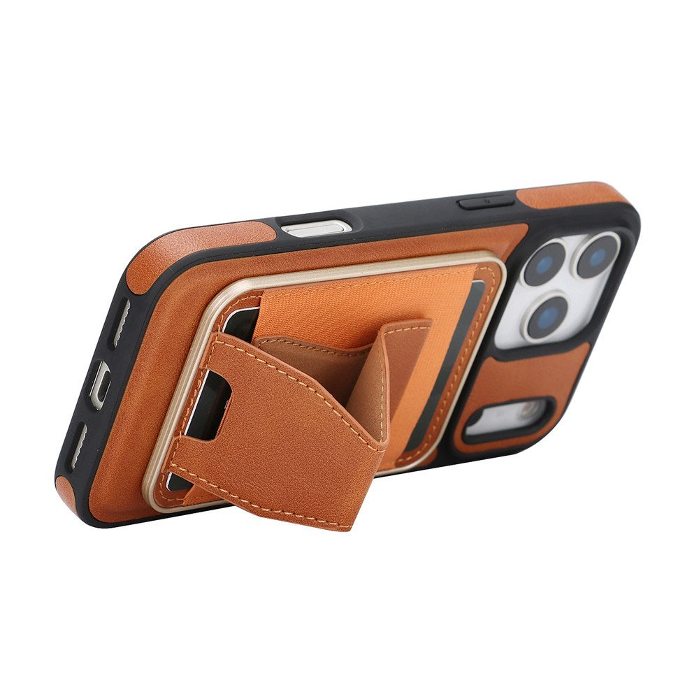 iPhone 17 Pro EIDERWOOD Faux Leather Back Case with Card Holder & Stand Function - MagSafe Compatible - Brown