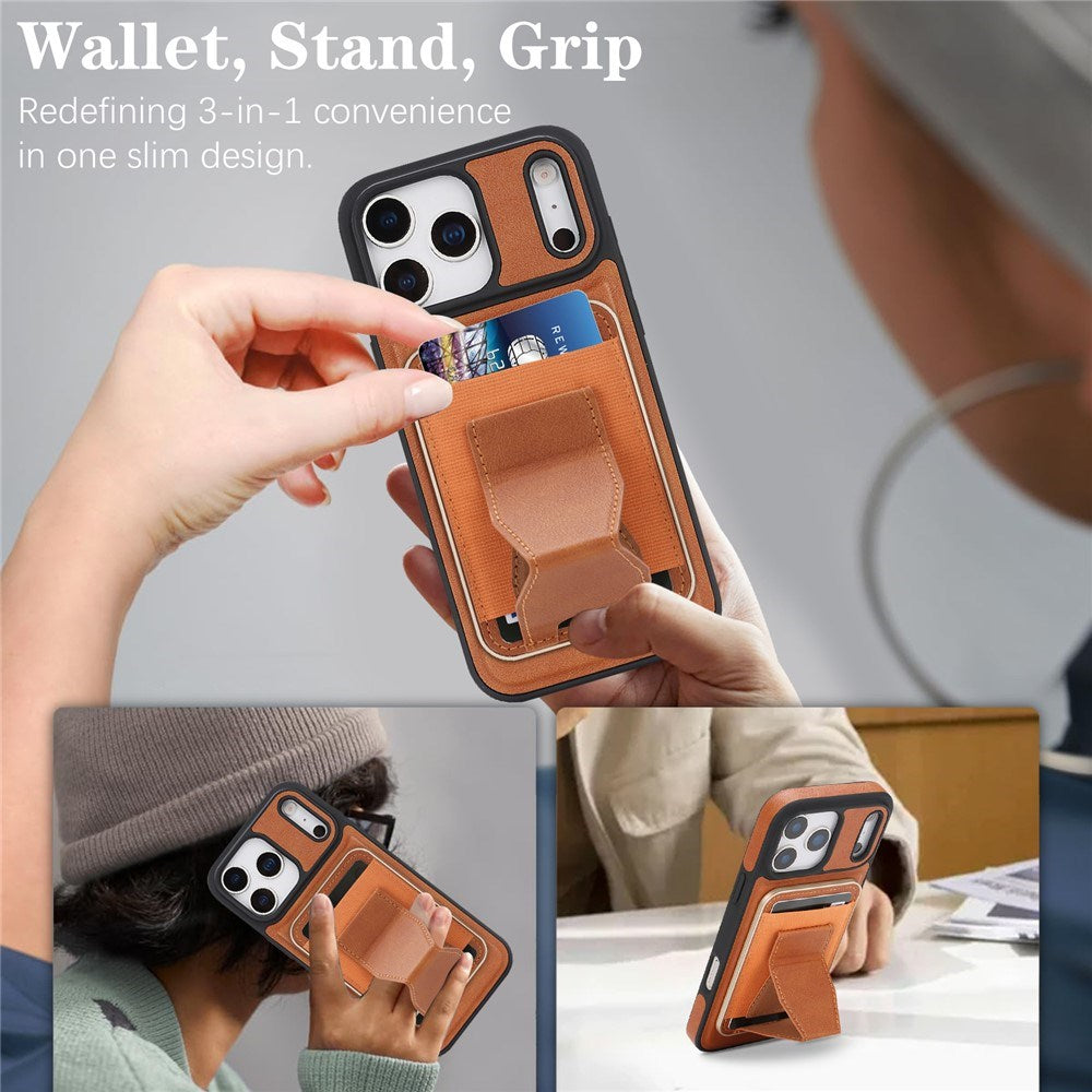 iPhone 17 Pro EIDERWOOD Faux Leather Back Case with Card Holder & Stand Function - MagSafe Compatible - Brown