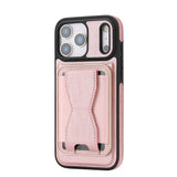 iPhone 17 Pro EIDERWOOD Faux Leather Back Case with Card Holder & Stand Function - MagSafe Compatible - Pink
