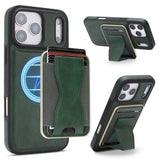 iPhone 17 Pro EIDERWOOD Faux Leather Back Case with Card Holder & Stand Function - MagSafe Compatible - Green