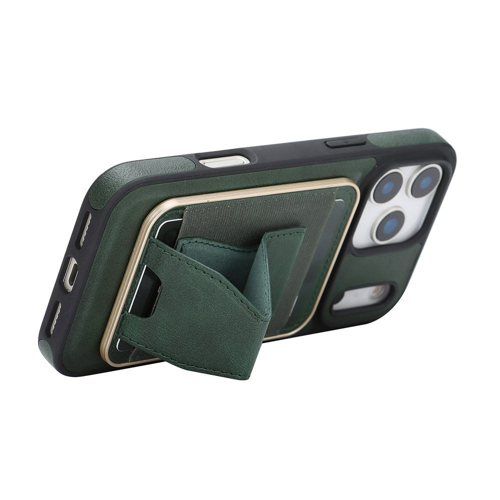 iPhone 17 Pro EIDERWOOD Faux Leather Back Case with Card Holder & Stand Function - MagSafe Compatible - Green