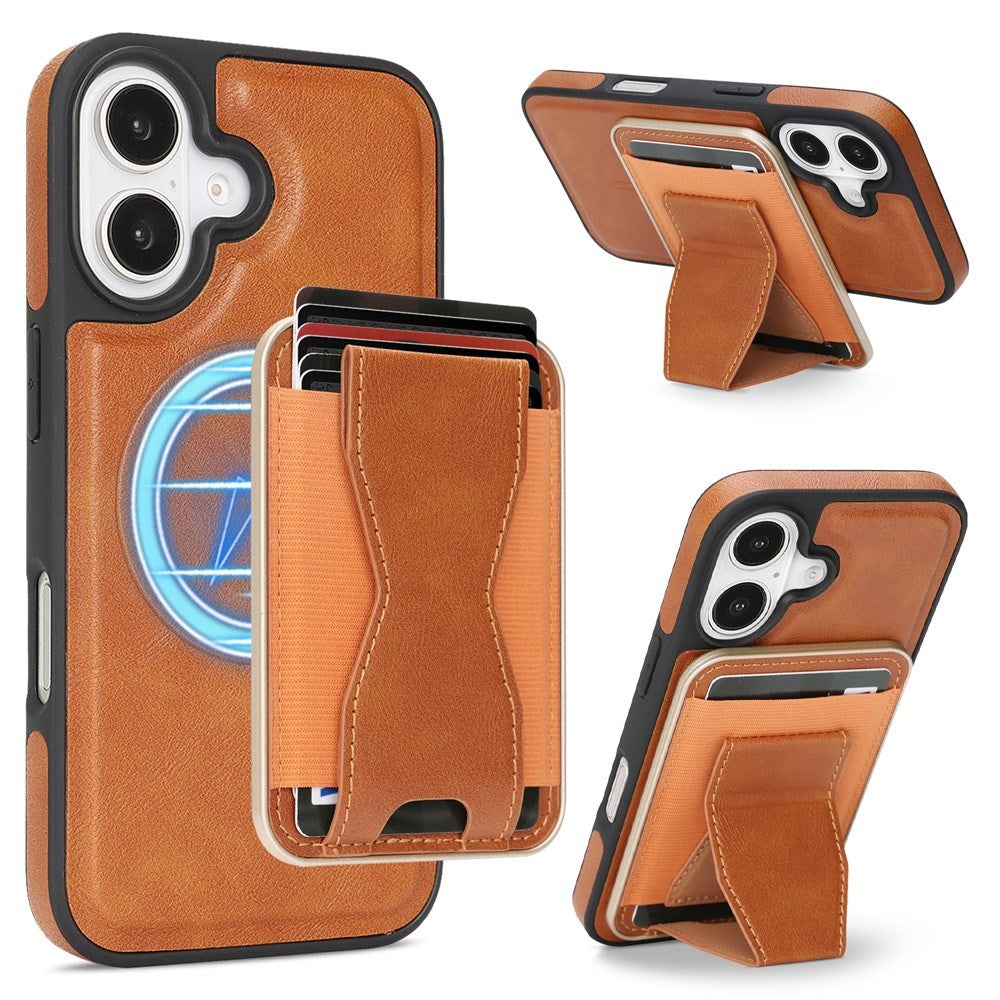 iPhone 17 EIDERWOOD Faux Leather Back Case with Card Holder & Stand Function - MagSafe Compatible - Brown