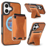 iPhone 17 EIDERWOOD Faux Leather Back Case with Card Holder & Stand Function - MagSafe Compatible - Brown
