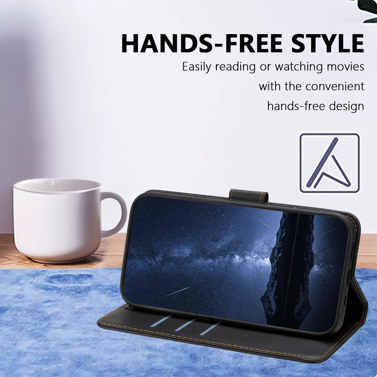 Xiaomi Redmi A7 Pro EIDERWOOD Faux Leather Flip Case with Card Holder & Stand Function - Black