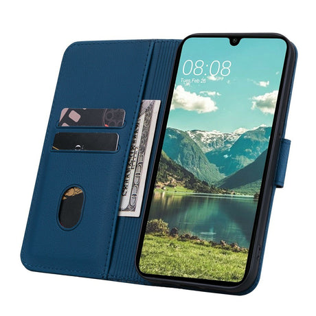 Samsung Galaxy A57 EIDERWOOD Flip Cover with Print - Card Holder and Strap - Blue