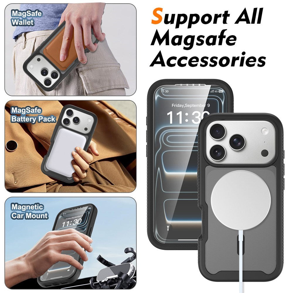 iPhone 18 Pro / 17 Pro EIDERWOOD 2-in-1 Matte Hybrid Plastic Case w. Screen Protector Film - MagSafe Compatible - Black