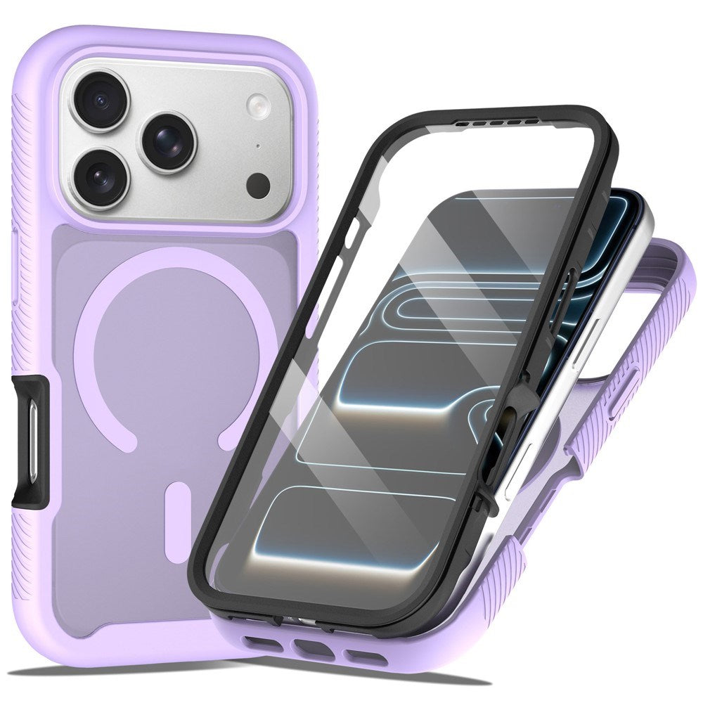 iPhone 18 Pro / 17 Pro EIDERWOOD 2-in-1 Matte Hybrid Plastic Case w. Screen Protector Film - MagSafe Compatible - Purple