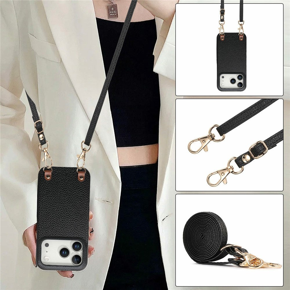 iPhone 17 Pro EIDERWOOD Faux Leather Back Case with Strap - Black