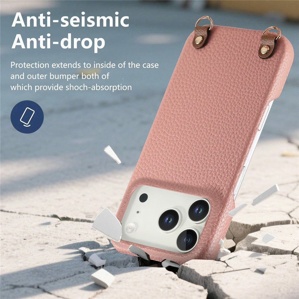 iPhone 17 Pro Max EIDERWOOD Faux Leather Back Case with Strap - Pink