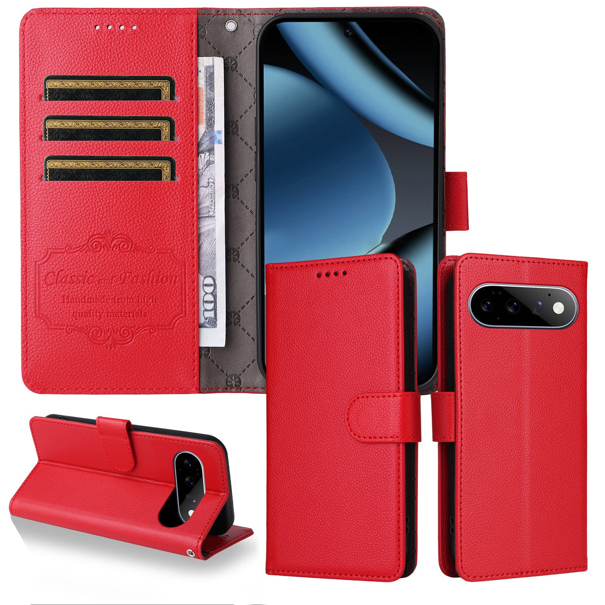 EIDERWOOD Google Pixel 11 / 11 Pro Flip Case - Card Holder & Wrist Strap - Red