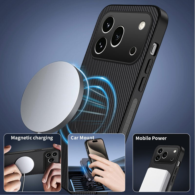 Honor 600 Pro WANLONFENG Case with Carbon Texture - MagSafe Kompatibel - Black