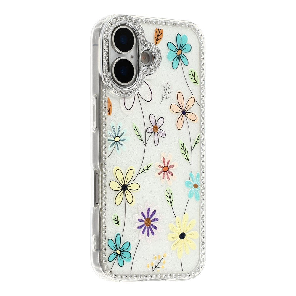 iPhone 17 EIDERWOOD Hybrid Case with Rhinestone & Floral Design - White / Multicolored Flowers