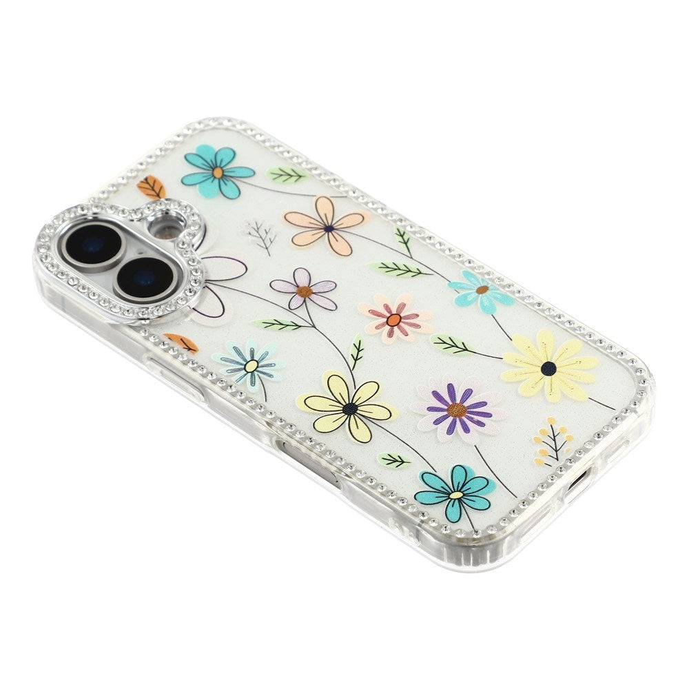 iPhone 17 EIDERWOOD Hybrid Case with Rhinestone & Floral Design - White / Multicolored Flowers