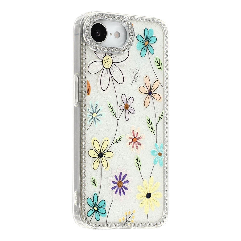 iPhone 17e / 16e EIDERWOOD Hybrid Case with Rhinestone & Floral Design - White / Multicolored Flowers