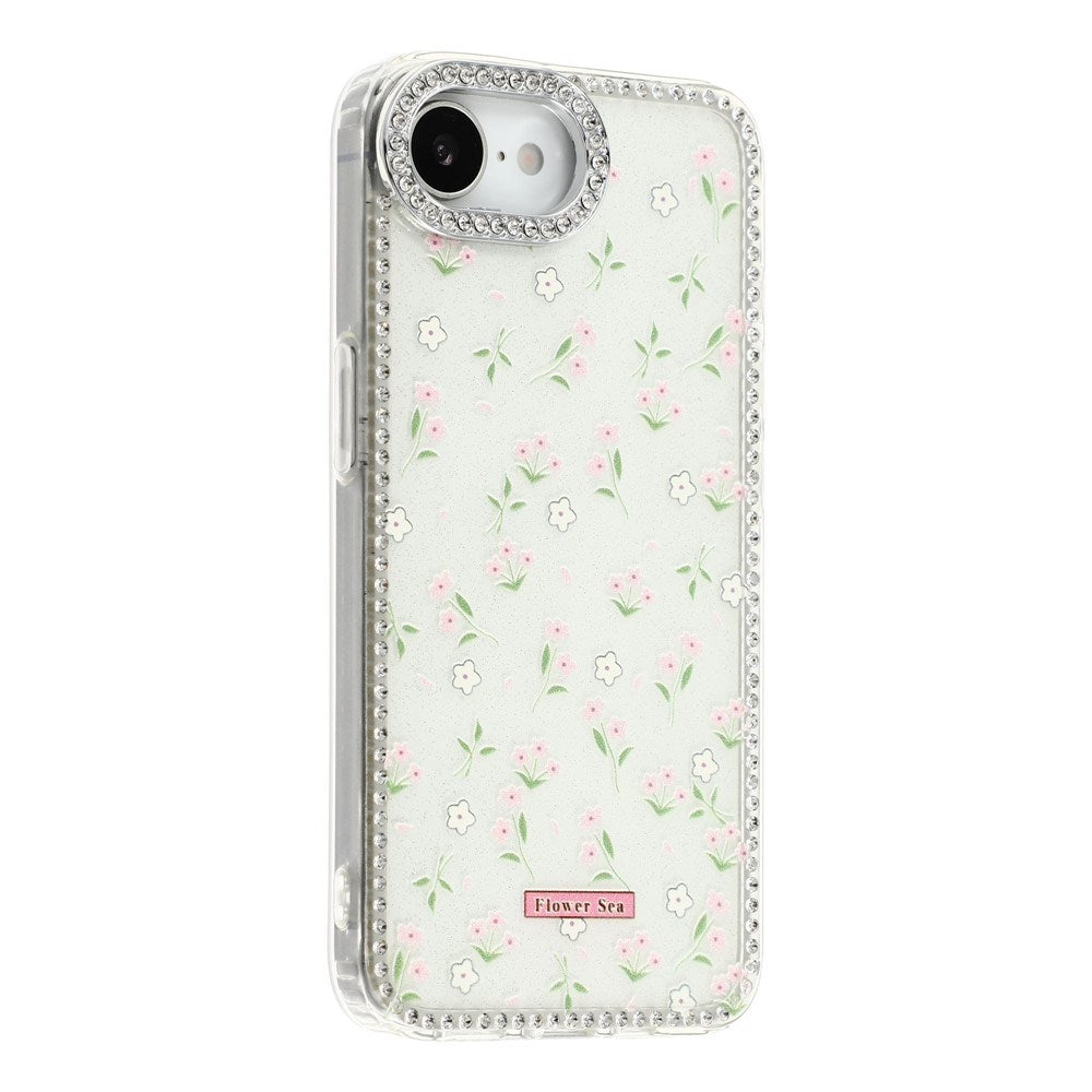 iPhone 17e / 16e EIDERWOOD Hybrid Case with Rhinestone & Floral Design - White / Spring Flowers