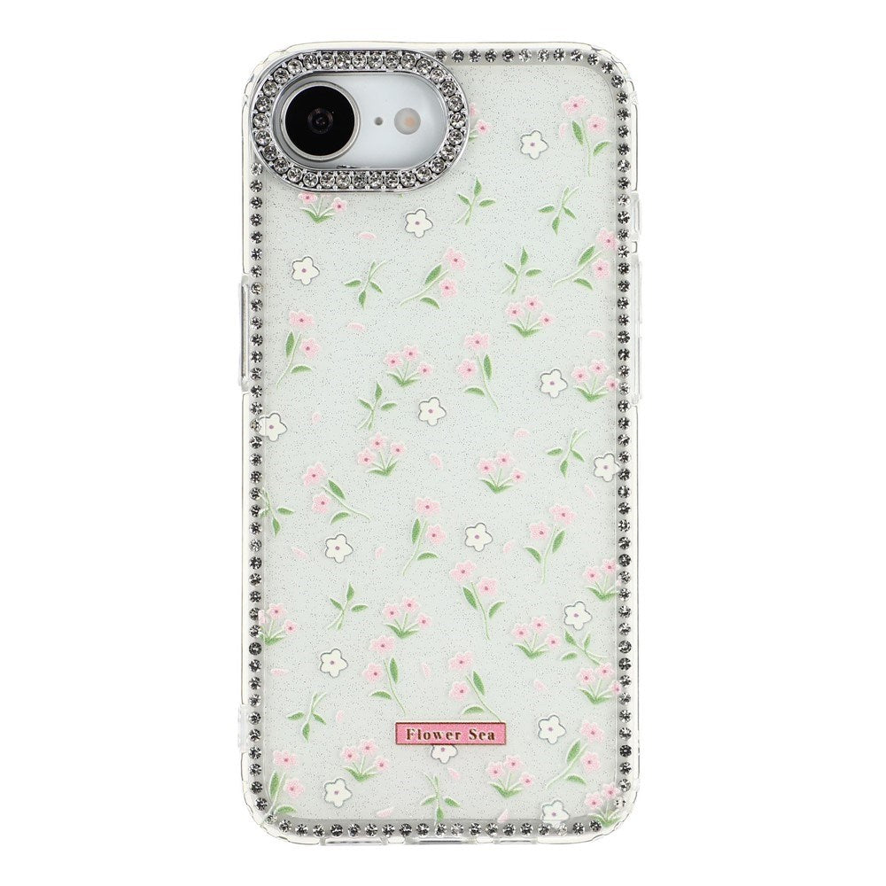 iPhone 17e / 16e EIDERWOOD Hybrid Case with Rhinestone & Floral Design - White / Spring Flowers