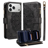 iPhone 17 Pro EIDERWOOD Flip Case with 9 x Card Holder - Zipper Pocket - RFDI Blocking - Strap - Black