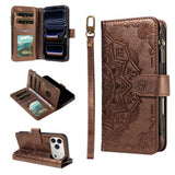 iPhone 17 Pro EIDERWOOD Flip Case with 9 x Card Holder - Zipper Pocket - RFDI Blocking - Strap - Brown