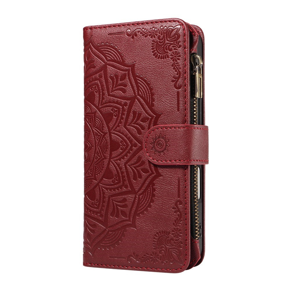 iPhone 17 Pro EIDERWOOD Flip Case with 9 x Card Holder - Zipper Pocket - RFDI Blocking - Strap - Red