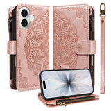 iPhone 17 EIDERWOOD Flip Case with 9 x Card Holder - Zipper Pocket - RFDI Blocking - Strap - Rose Gold