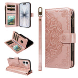 iPhone 17 EIDERWOOD Flip Case with 9 x Card Holder - Zipper Pocket - RFDI Blocking - Strap - Rose Gold