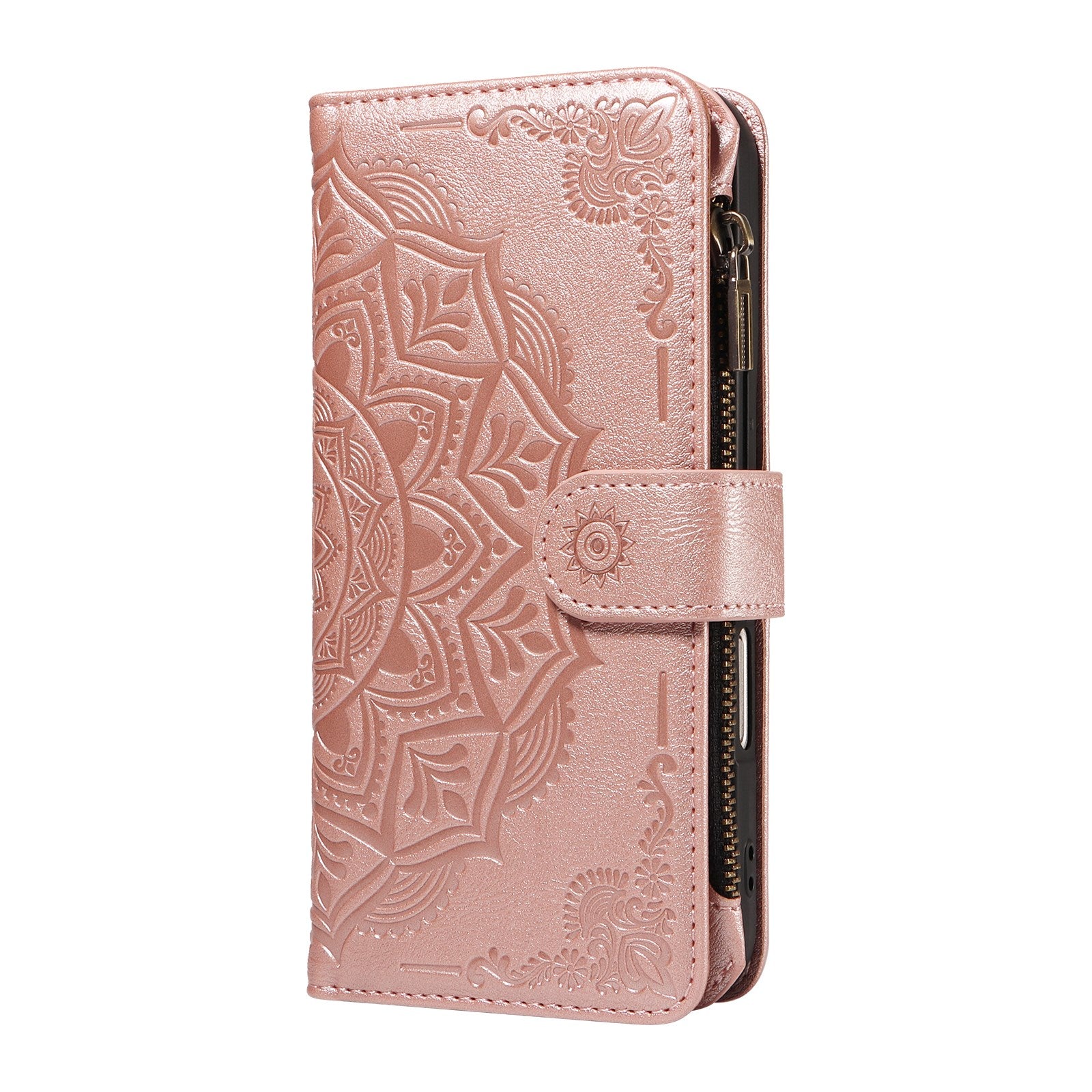 iPhone 17 EIDERWOOD Flip Case with 9 x Card Holder - Zipper Pocket - RFDI Blocking - Strap - Rose Gold