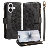 iPhone 17 EIDERWOOD Flip Case with 9 x Card Holder - Zipper Pocket - RFDI Blocking - Strap - Black