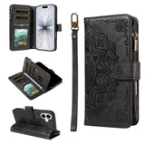 iPhone 17 EIDERWOOD Flip Case with 9 x Card Holder - Zipper Pocket - RFDI Blocking - Strap - Black