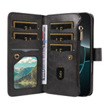 iPhone 17 EIDERWOOD Flip Case with 9 x Card Holder - Zipper Pocket - RFDI Blocking - Strap - Black