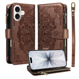 iPhone 17 EIDERWOOD Flip Case with 9 x Card Holder - Zipper Pocket - RFDI Blocking - Strap - Brown