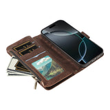 iPhone 17 EIDERWOOD Flip Case with 9 x Card Holder - Zipper Pocket - RFDI Blocking - Strap - Brown