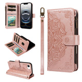 iPhone 17e / 16e EIDERWOOD Flip Case with 9 x Card Holder - Zipper Pocket - RFDI Blocking - Strap - Rose Gold