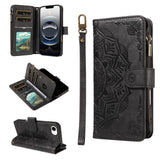 iPhone 17e / 16e EIDERWOOD Flip Case with 9 x Card Holder - Zipper Pocket - RFDI Blocking - Strap - Black