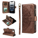 iPhone 17e / 16e EIDERWOOD Flip Case with 9 x Card Holder - Zipper Pocket - RFDI Blocking - Strap - Brown