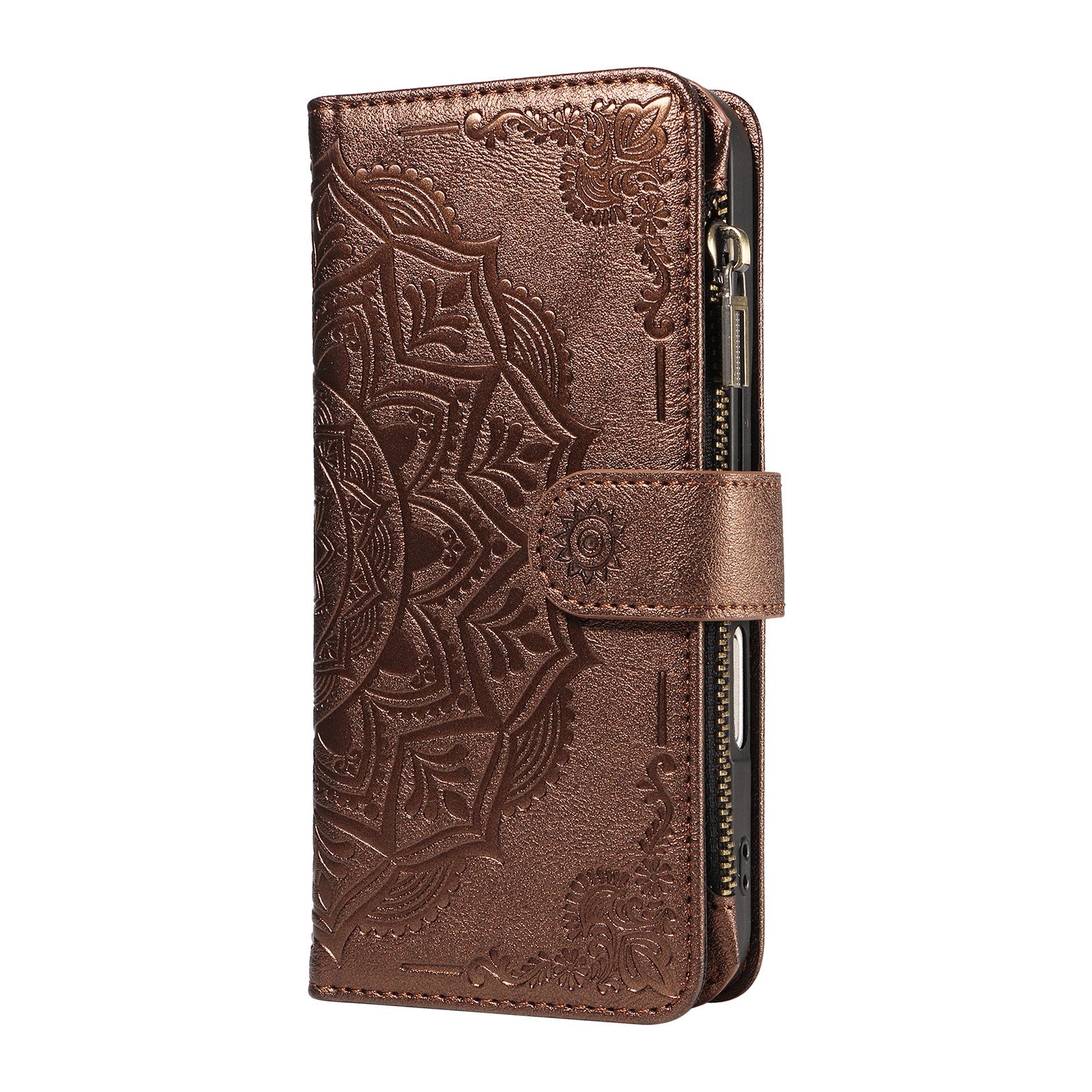 iPhone 17e / 16e EIDERWOOD Flip Case with 9 x Card Holder - Zipper Pocket - RFDI Blocking - Strap - Brown