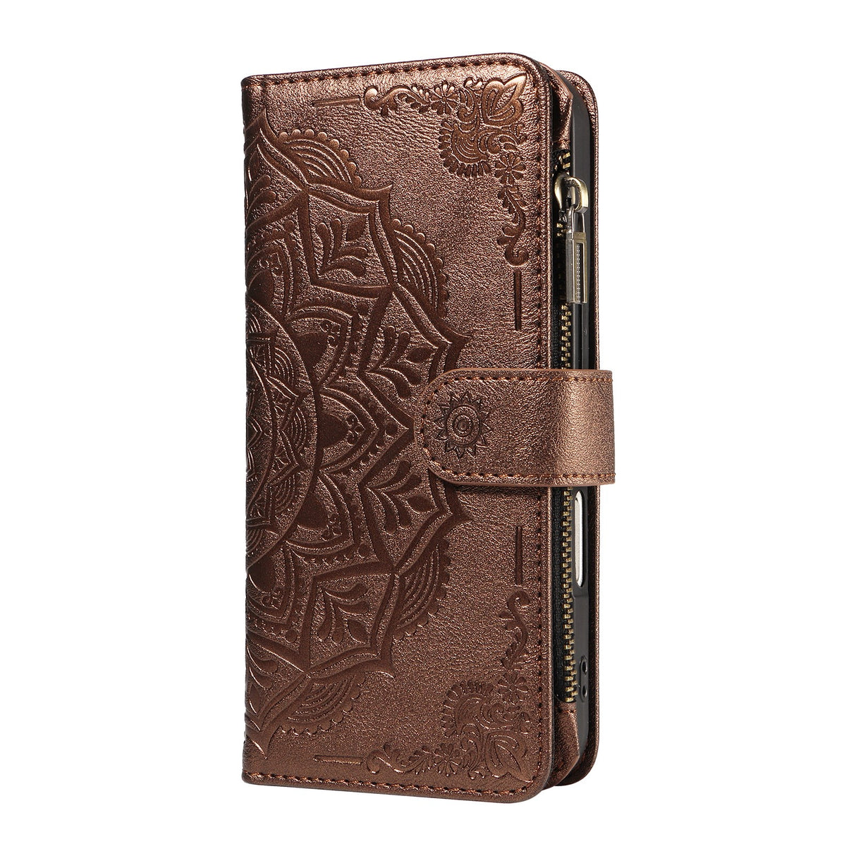 iPhone 17e / 16e EIDERWOOD Flip Case with 9 x Card Holder - Zipper Pocket - RFDI Blocking - Strap - Brown