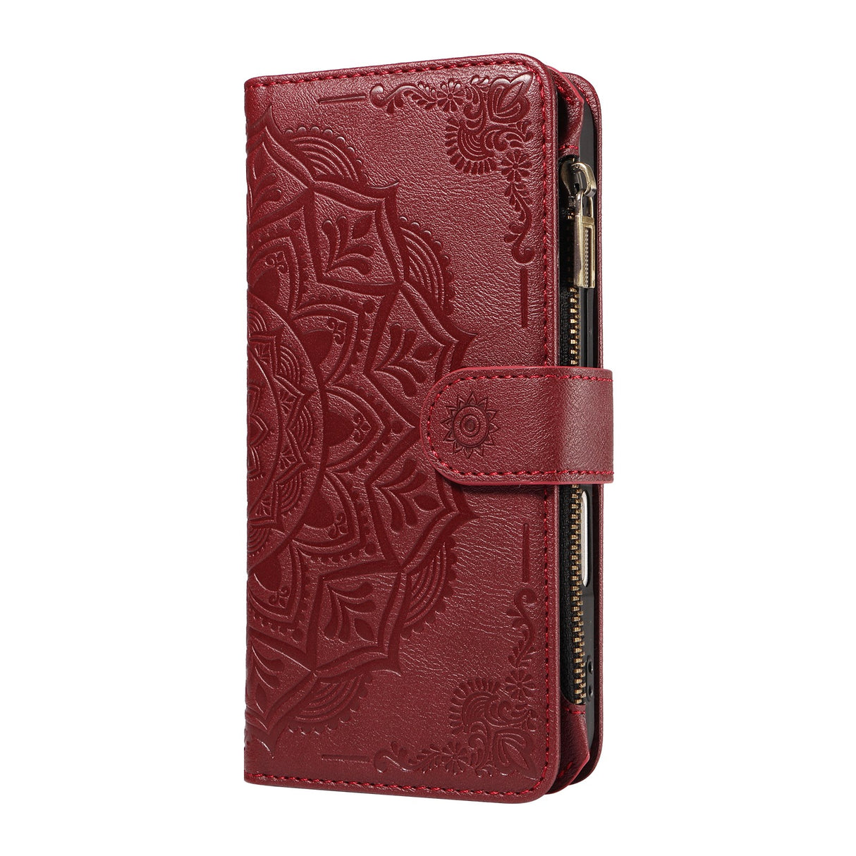 iPhone 17e / 16e EIDERWOOD Flip Case with 9 x Card Holder - Zipper Pocket - RFDI Blocking - Strap - Red