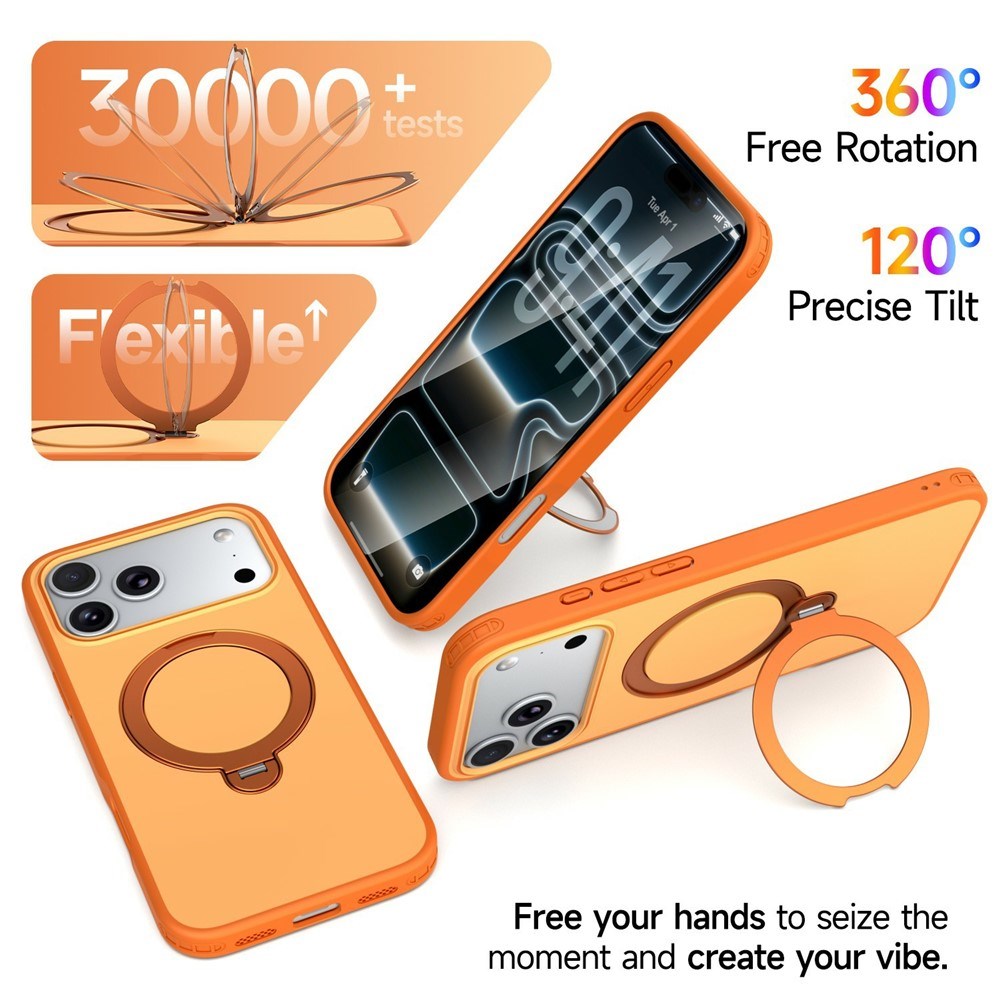 iPhone 18 Pro / 17 Pro EIDERWOOD Hybrid Plastic Case w. Rotating Kickstand - MagSafe Compatible - Orange