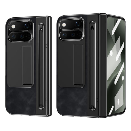 Google Pixel 11 Pro Fold EIDERWOOD Faux Leather Case with Tempered Glass - Black