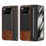 Google Pixel 11 Pro Fold EIDERWOOD Faux Leather Case with Tempered Glass - Brown / Black