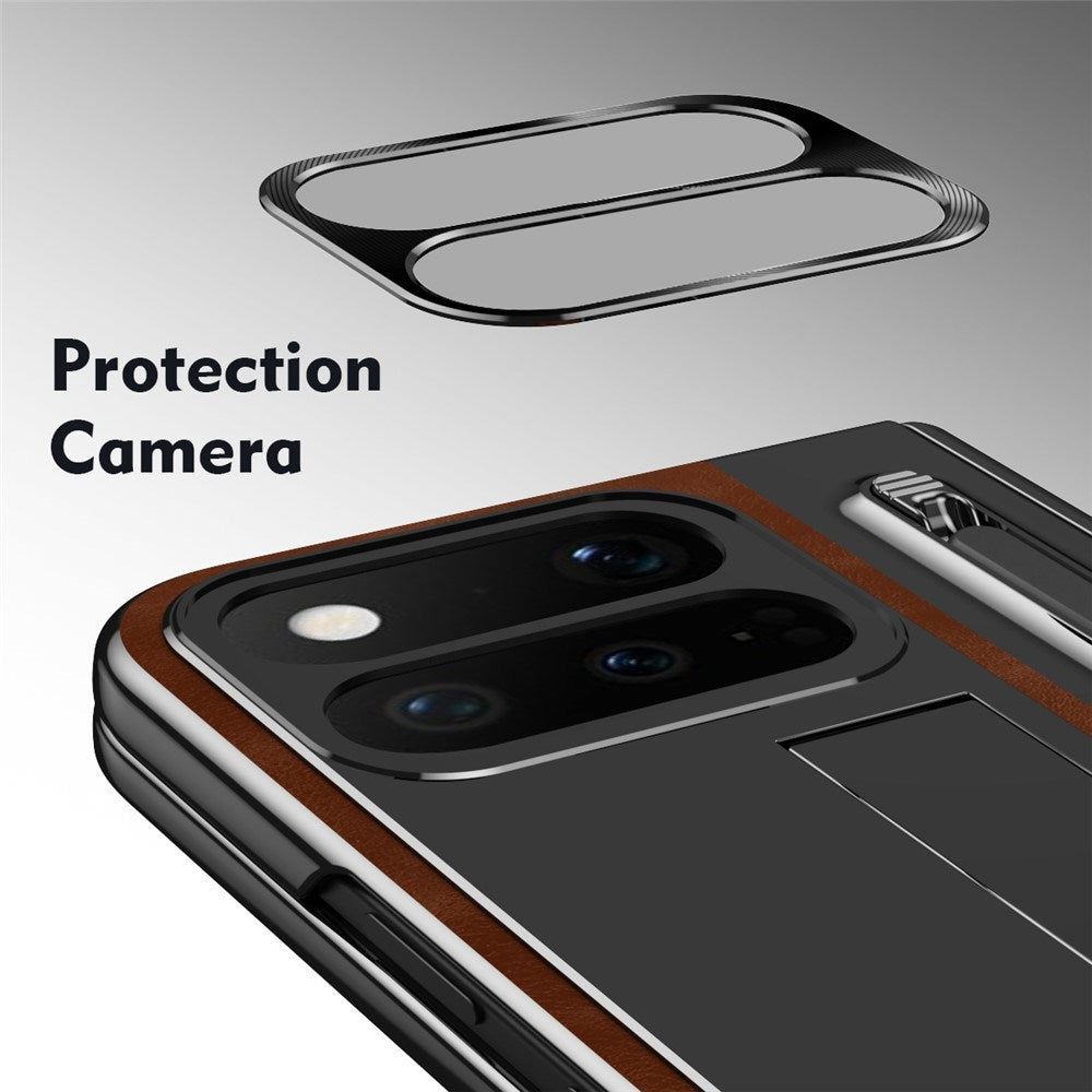 Google Pixel 11 Pro Fold EIDERWOOD Faux Leather Case with Tempered Glass - Brown / Black