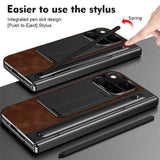 Google Pixel 11 Pro Fold EIDERWOOD Faux Leather Case with Tempered Glass - Brown / Black