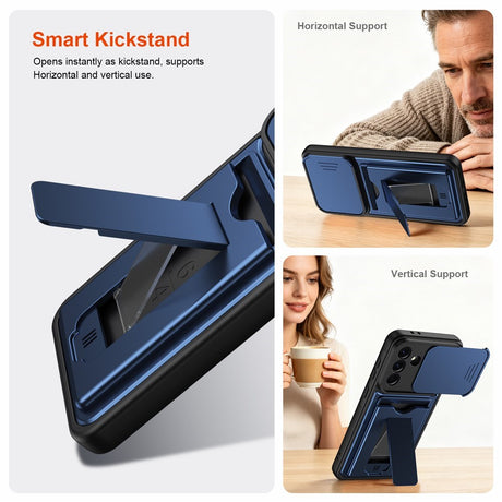 Samsung Galaxy A27 EIDERWOOD Hybrid Tough Case with Card Holder & Cam Slider - Blue